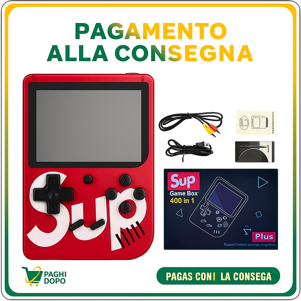 Sup Game Box Plus - Console retrò 400 in 1 + schermo da 3″ e batteria USB
