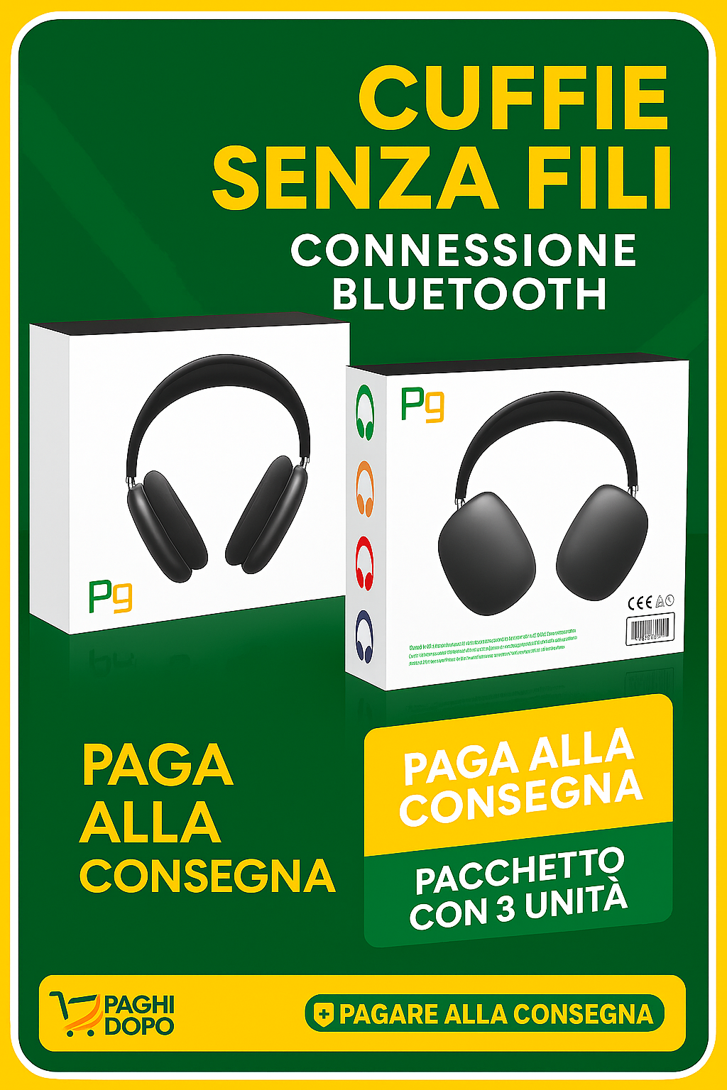 Set 3x Cuffie Bluetooth P9 - Hi-Fi Stereo, ANC, FM, microSD, 18h Autonomia
